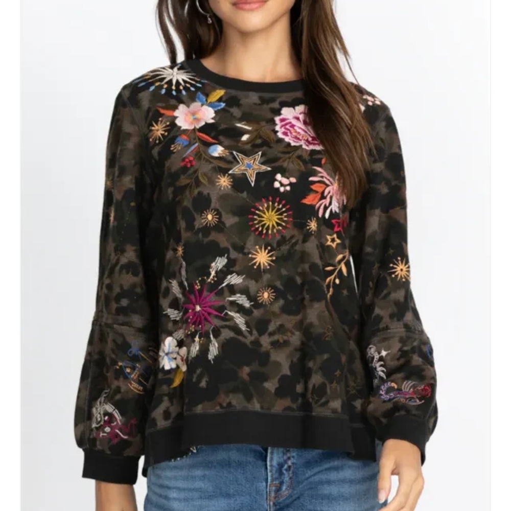 Johnny Was Multicolor Embroidered Sweatshirt